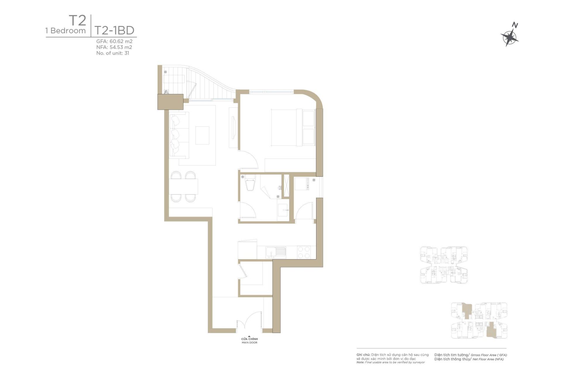 Layout căn hộ 1PN Thủ Thiêm View sông